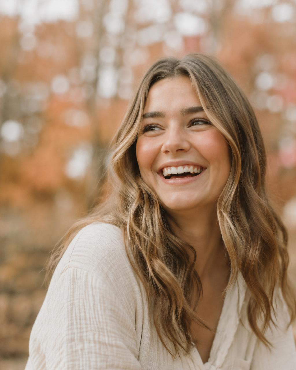 Kylie laughing outdoors